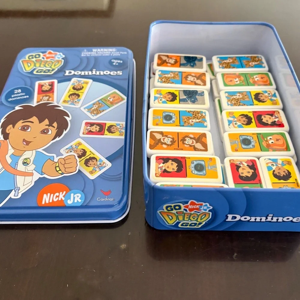 Nick Jr Go Diego Go Dominoes 28 Plastic Pieces in Collector Storage‎ Tin 9003